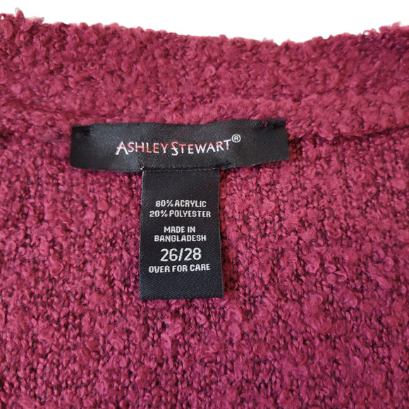 Ashley Stewart Sweater Women's 26/28 Burgundy Long Cardigan Open Front Pockets - Picture 10 of 14